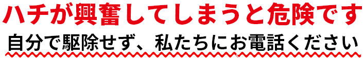 ハチが興奮してしまうと危険です。自分で駆除せず、私たちにお電話ください